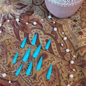 Turquoise Stiletto False Nails